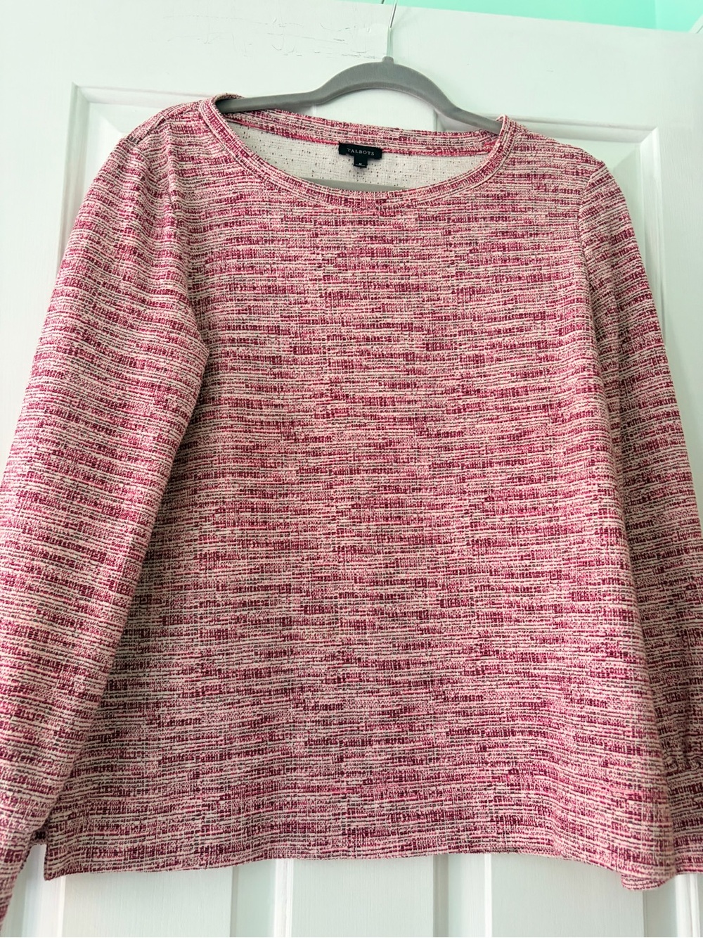 Talbots Pink & White Textured Crewneck Sweater